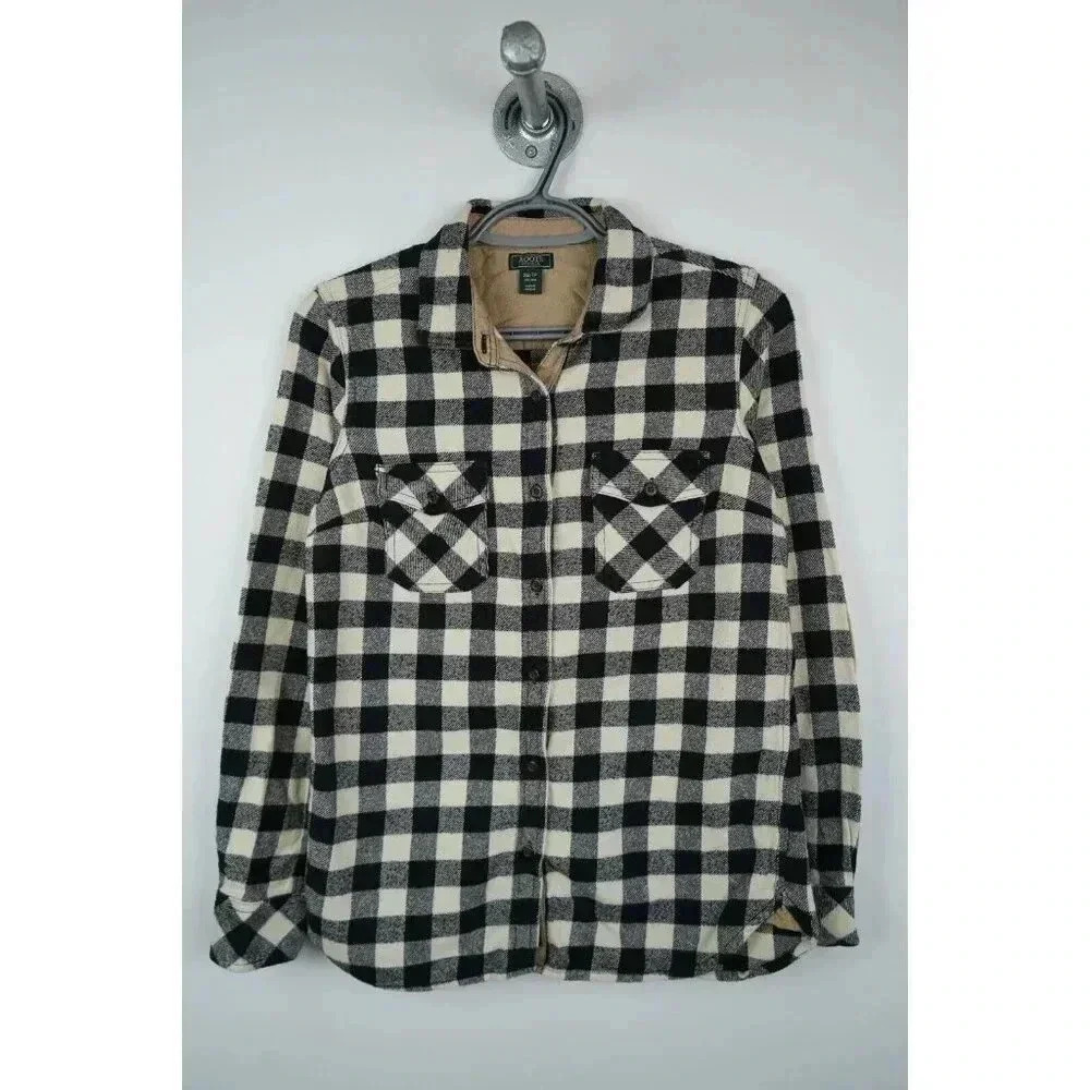 Roots Women's XS Flannel Checkered Black/White Elbow Patch  #619